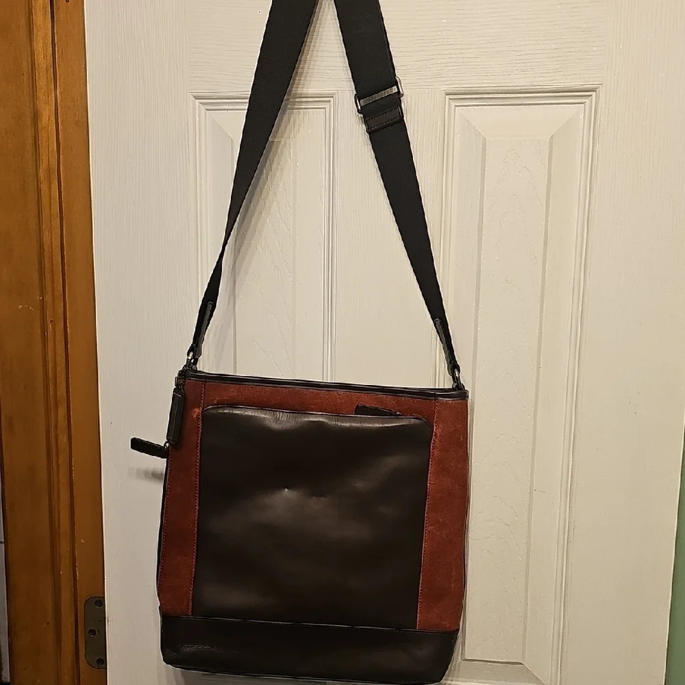 Coach Brown Leather Messenger Bag with Black Trim